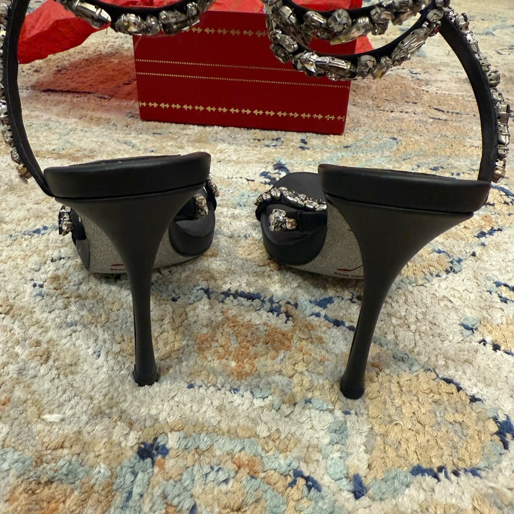 Rene Caovilla Black Jeweled Spiral Wrap Sandals - Picture 8 of 14